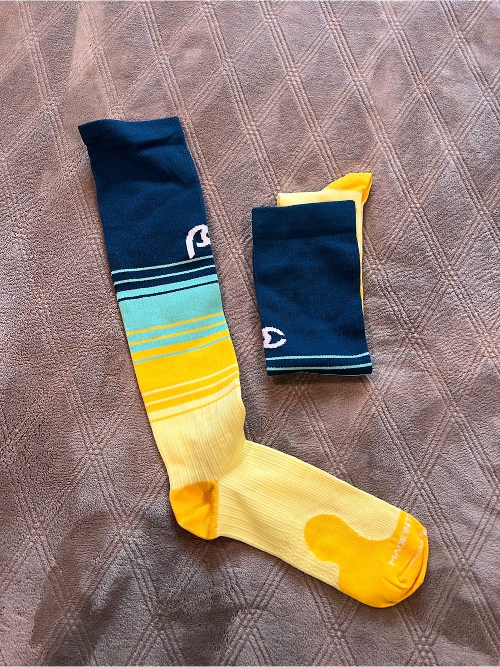 Women's Navy, Yellow & Aqua Athletic Compression Socks - Striped Performance